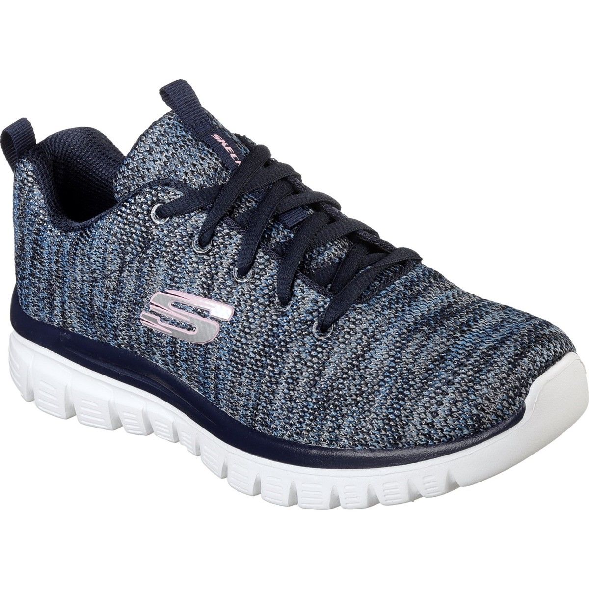 Skechers Graceful Twisted Fortune NVBL Navy Blue Womens trainers in a Plain Textile in Size 4